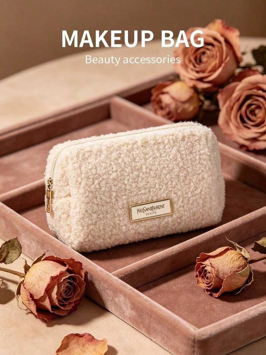 Women Luxury Bags Ysl - Pochette cosmétique en peluche Teddy Off-White